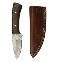 elTORO Walnut - Damast - Jagdmesser - 8,3cm - inkl. Lederscheide