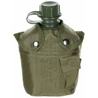Gourde en plastique MFH US - 1 l - housse - olive - sans BPA