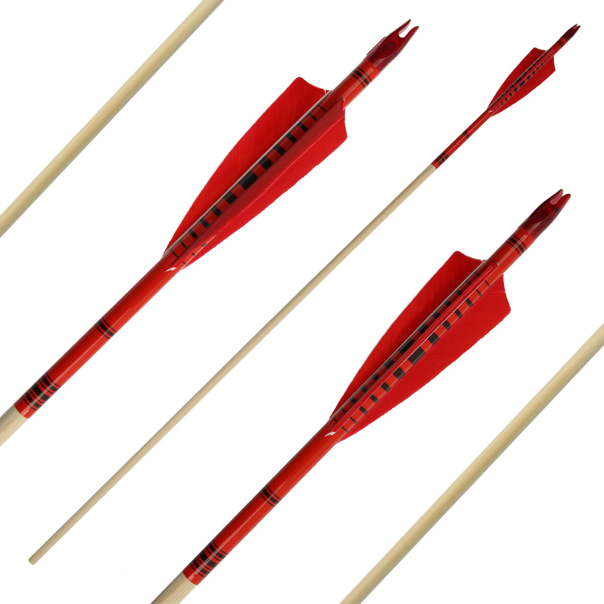 Flèches En Bois Traditionnelles Avec Plumes Rouges Et Noires - 550 Grains - Pour Longbow - Fait Main Au Royaume-Uni